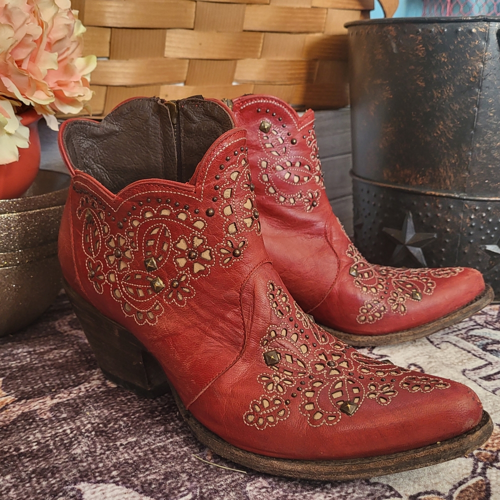 Old Gringo Red Embroidered Ankle Booties